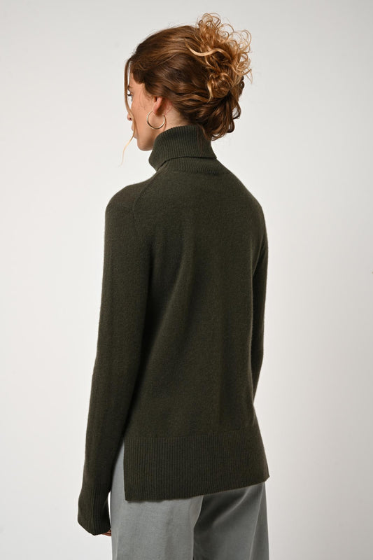 FORNET pull col roulé kaki 100% cachemire