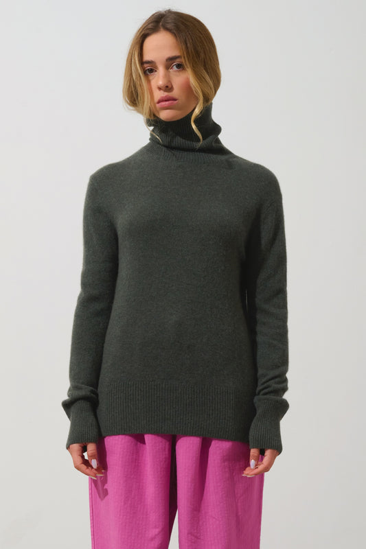 FORNET Rollkragenpullover khaki meliert 100% Kaschmir