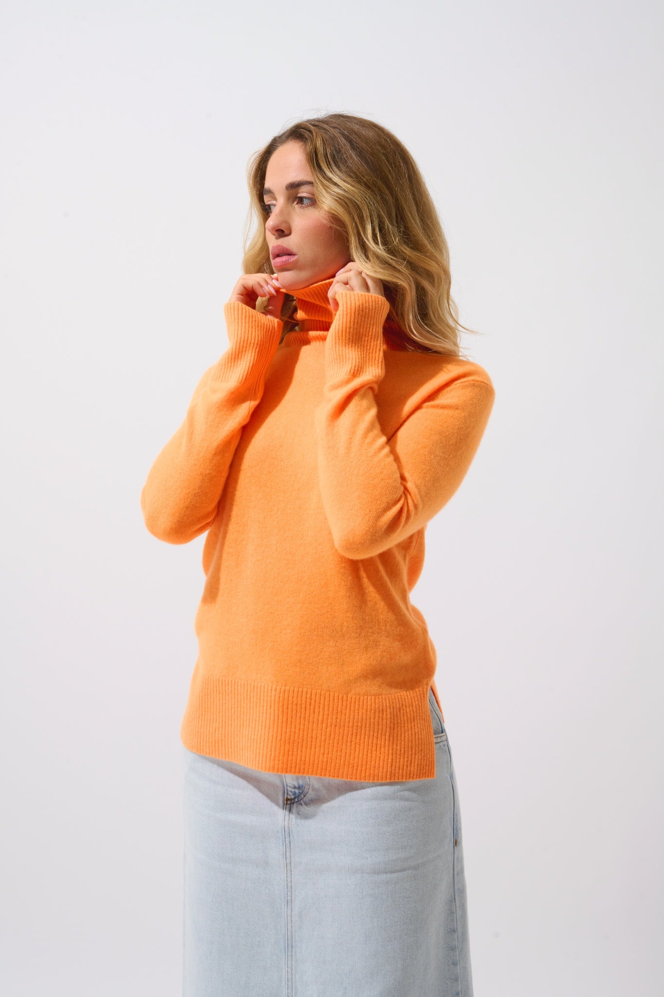 FORNET Rollkragenpullover mandarine fluo 100% Kaschmir