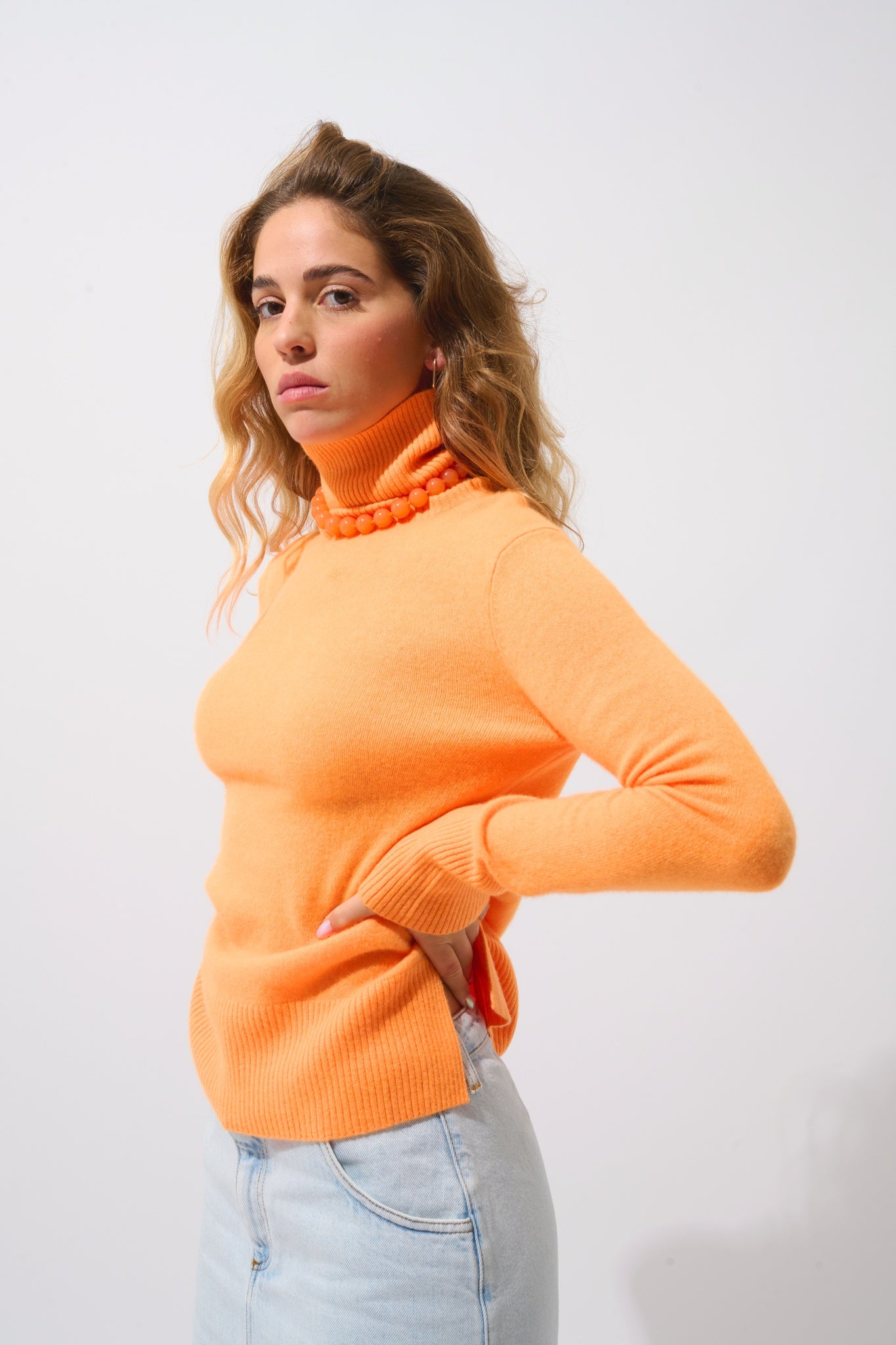 FORNET Rollkragenpullover mandarine fluo 100% Kaschmir