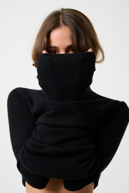 FORNET Rollkragenpullover schwarz 100% Kaschmir