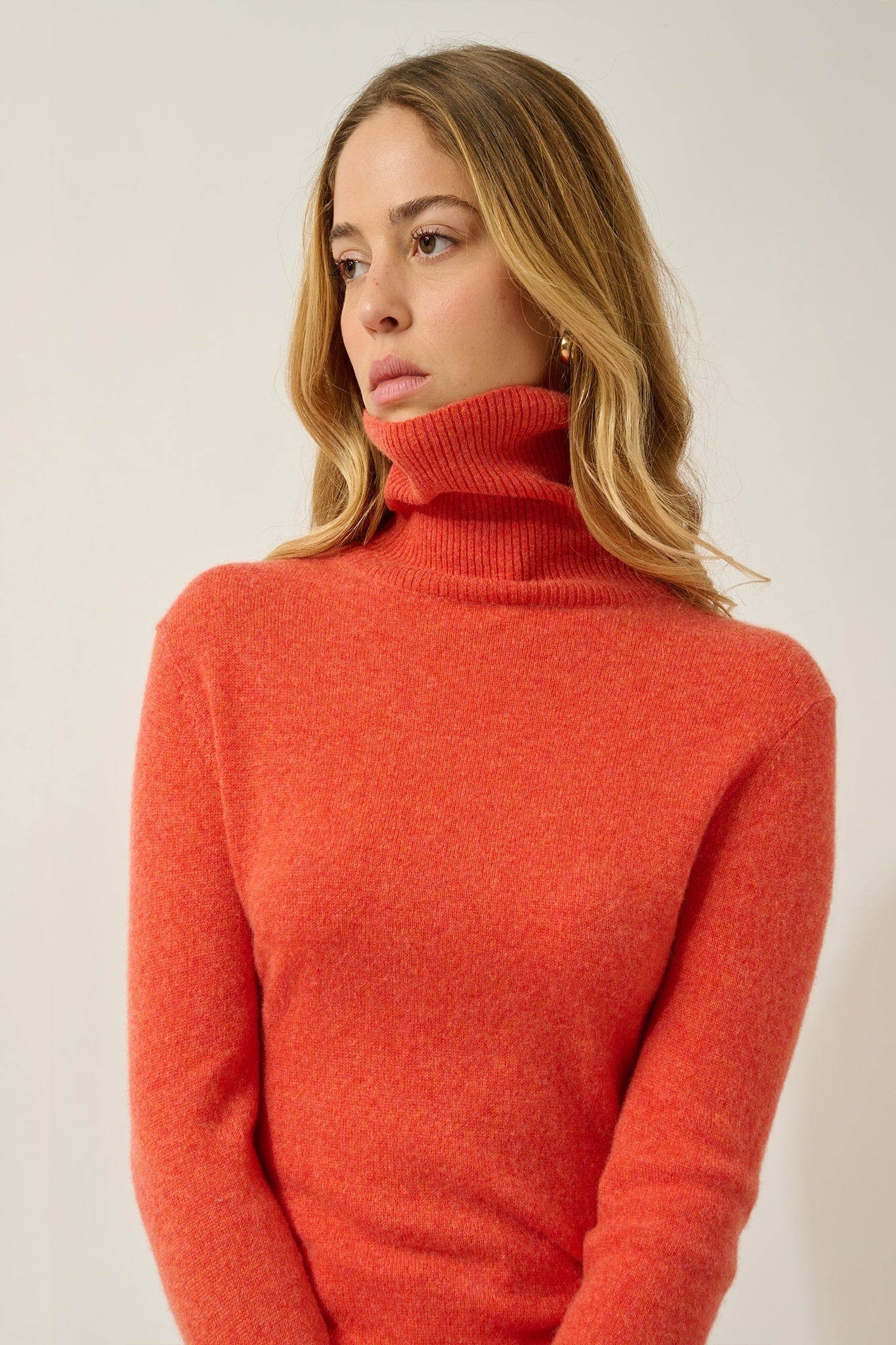 FORNET pull col roulé orange chiné 100% cachemire