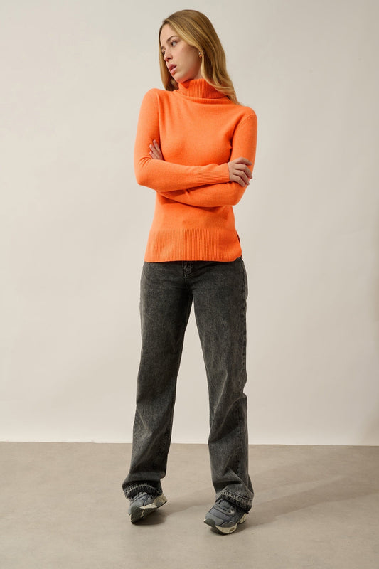 FORNET Rollkragenpullover fluo orange 100% Kaschmir