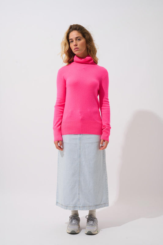 FORNET pull col roulé rose fluo 100% cachemire