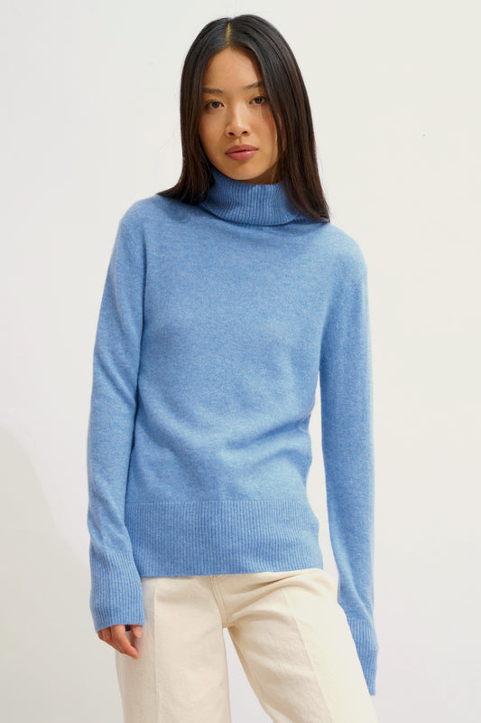 FORNET pull col roulé sky 100% cachemire