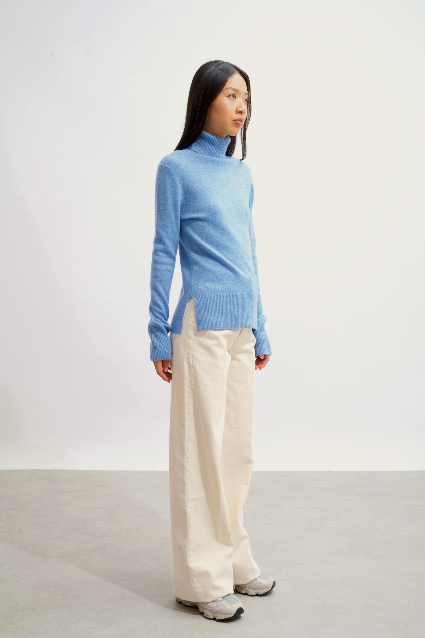 FORNET pull col roulé sky 100% cachemire