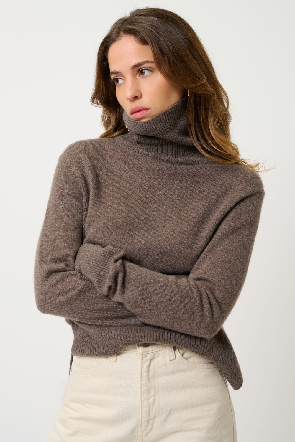 FORNET pull col roulé taupe chiné 100% cachemire