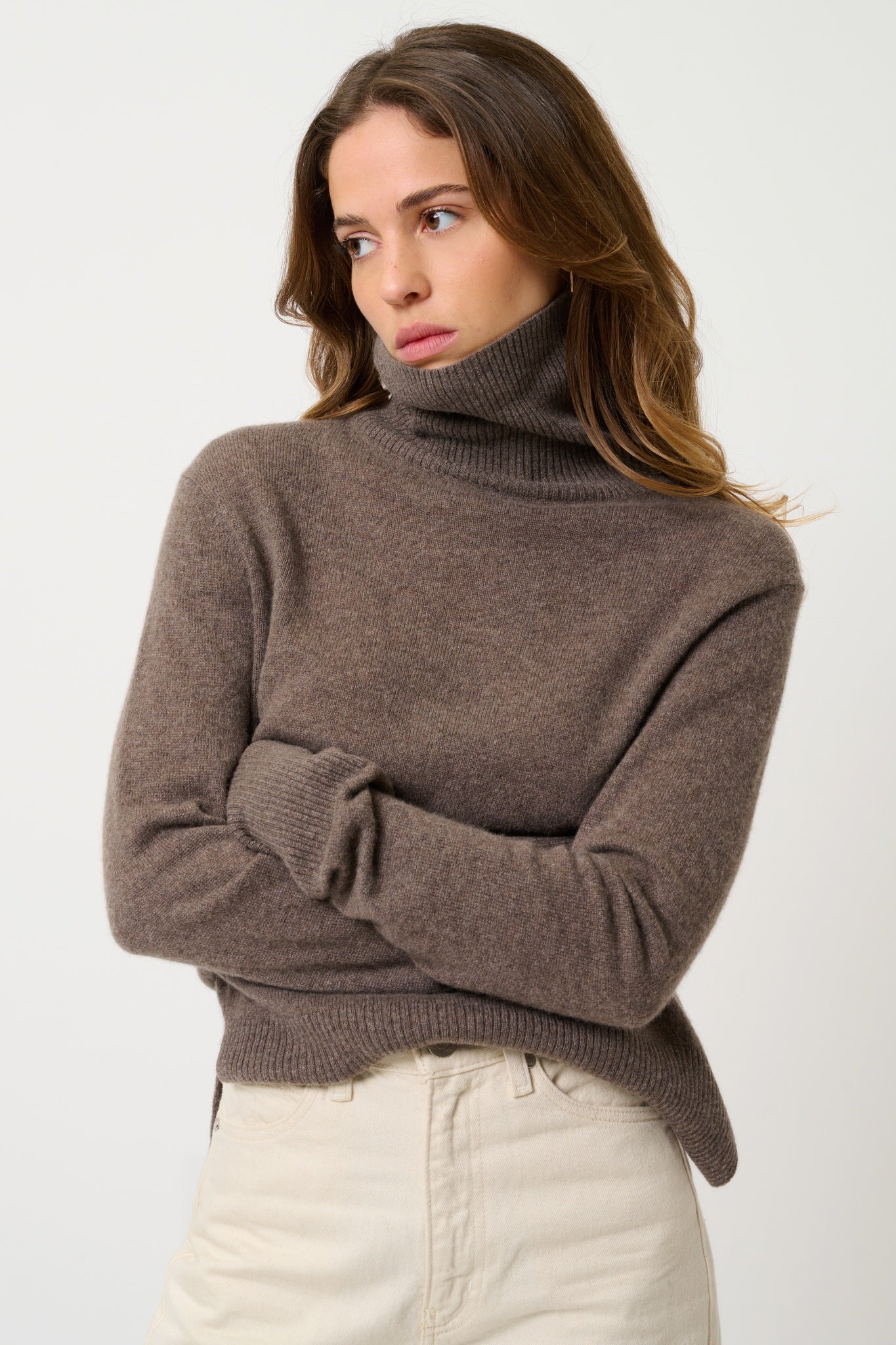 FORNET pull col roulé taupe chiné 100% cachemire