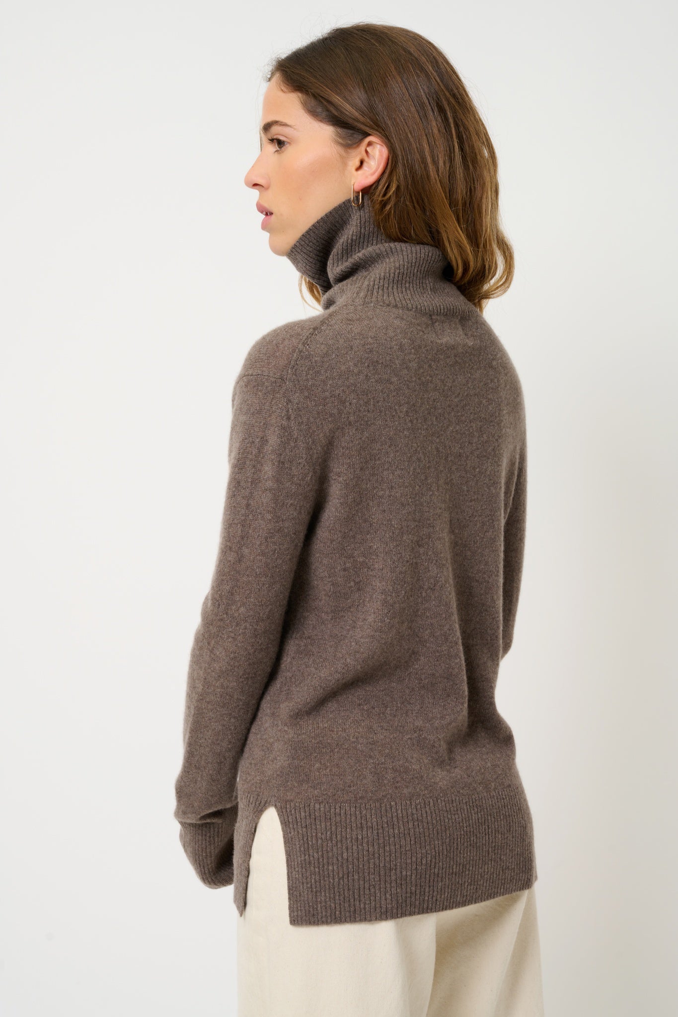 FORNET pull col roulé taupe chiné 100% cachemire