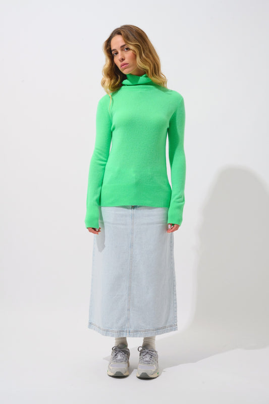 FORNET pull col roulé vert cactus 100% cachemire