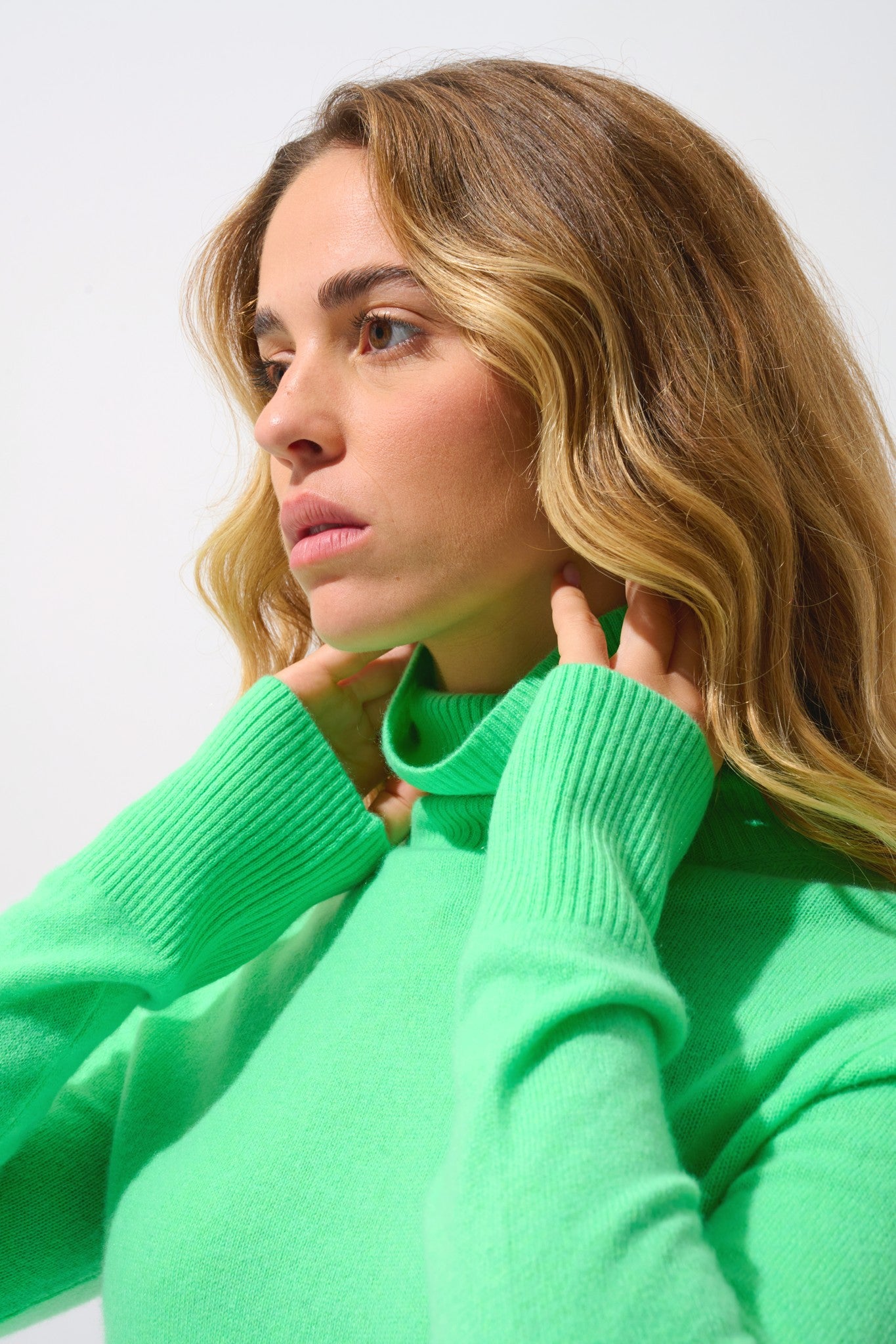 fornet pull col roulé vert cactus 100% cachemire