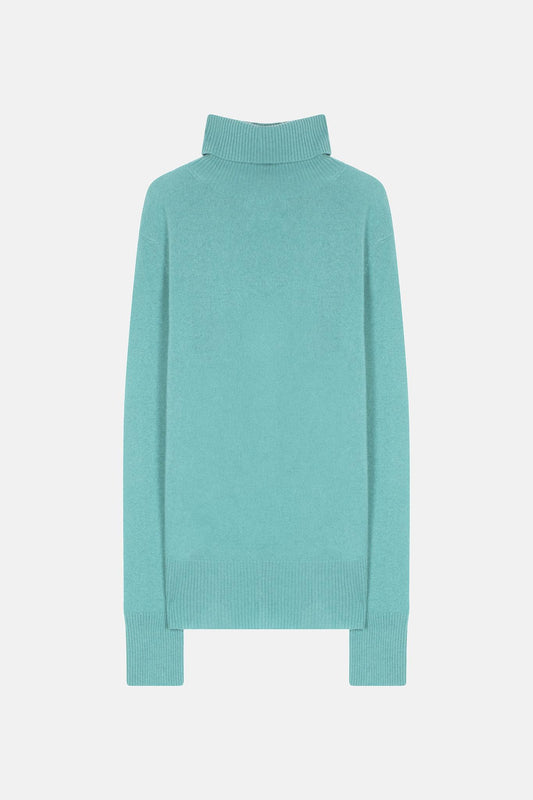 FORNET pull col roulé vert chiné 100% cachemire