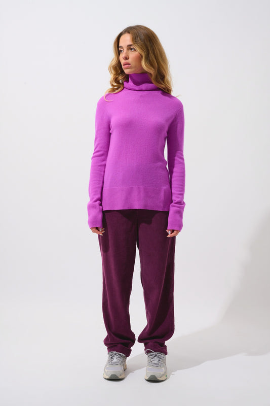 FORNET pull col roulé violet 100% cachemire