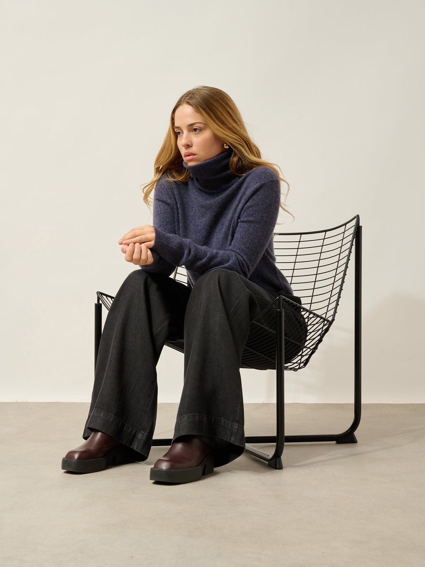 FORNET pull col roulé violet gris chiné 100% cachemire