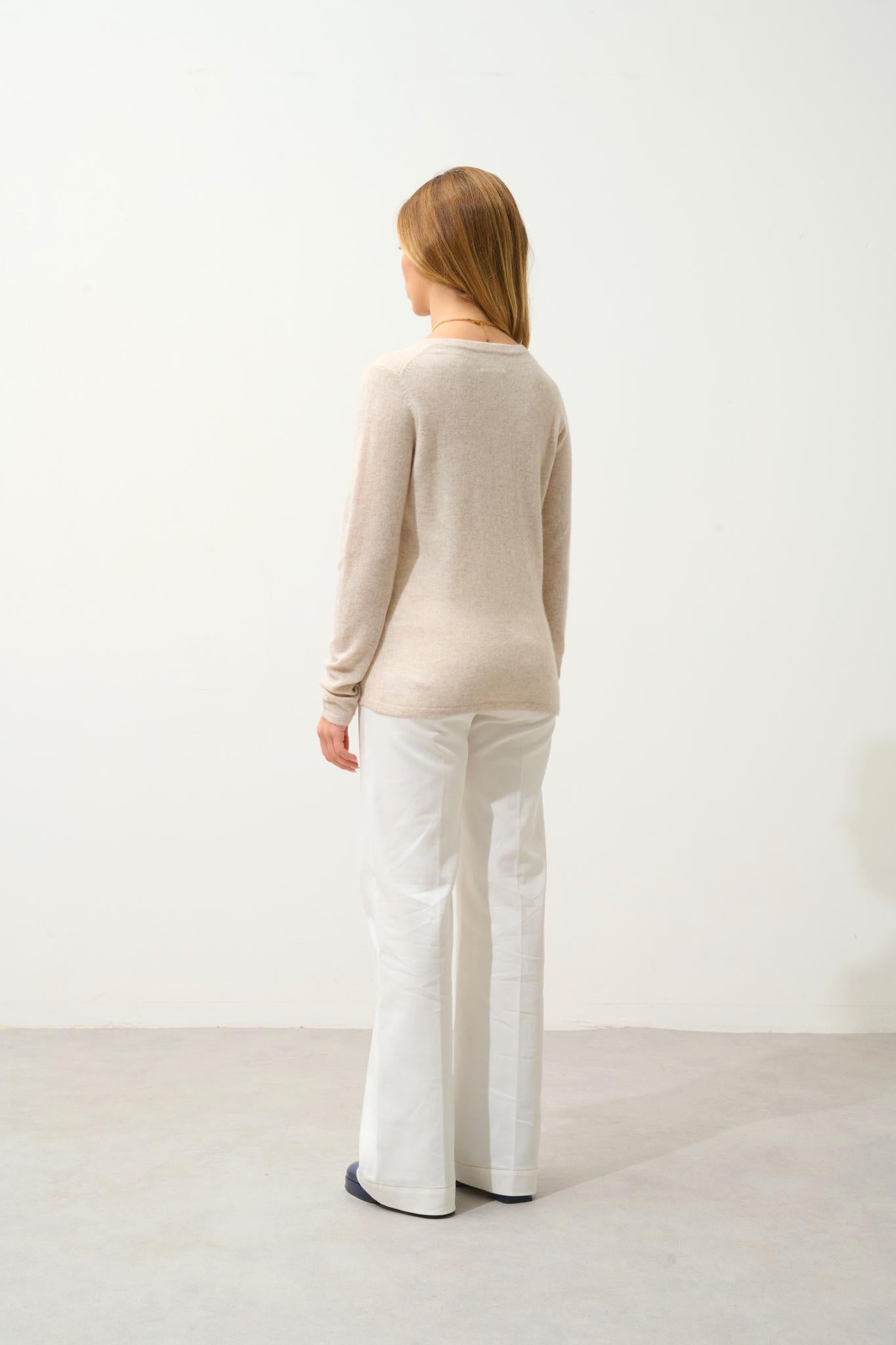 GABLE pull col v boutonné beige chiné 100% cachemire