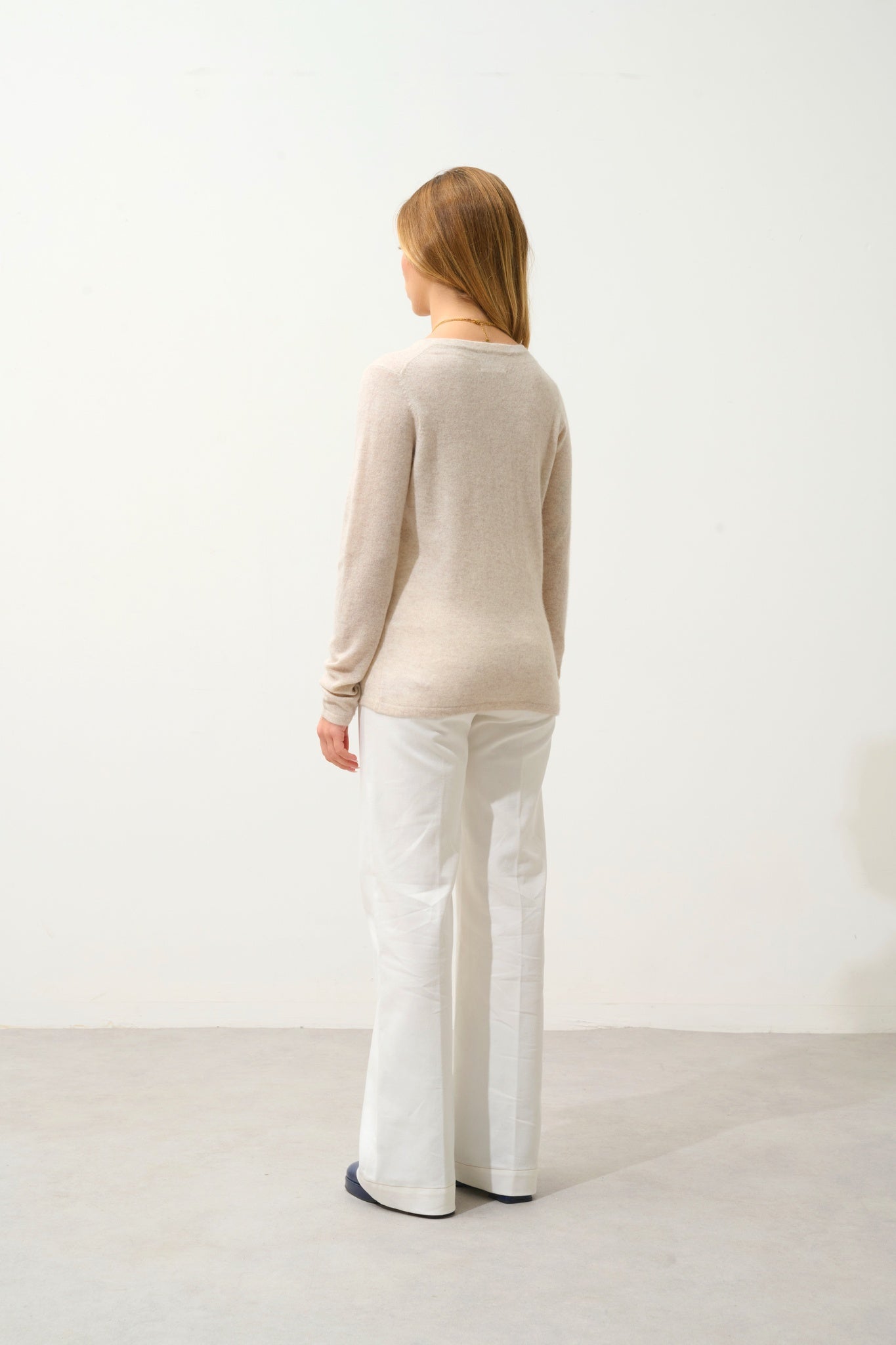 GABLE pull col v boutonné beige chiné 100% cachemire