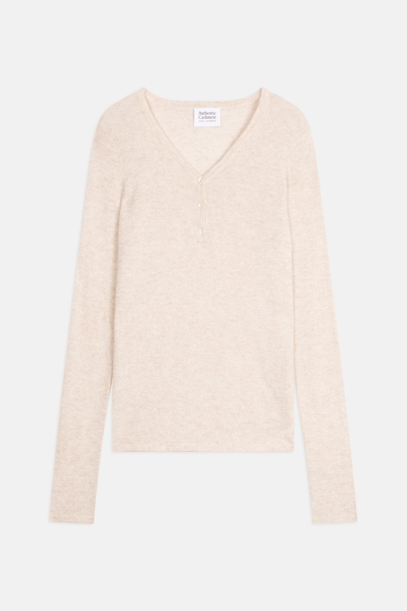 gable pull col v boutonné beige chiné 100% cachemire