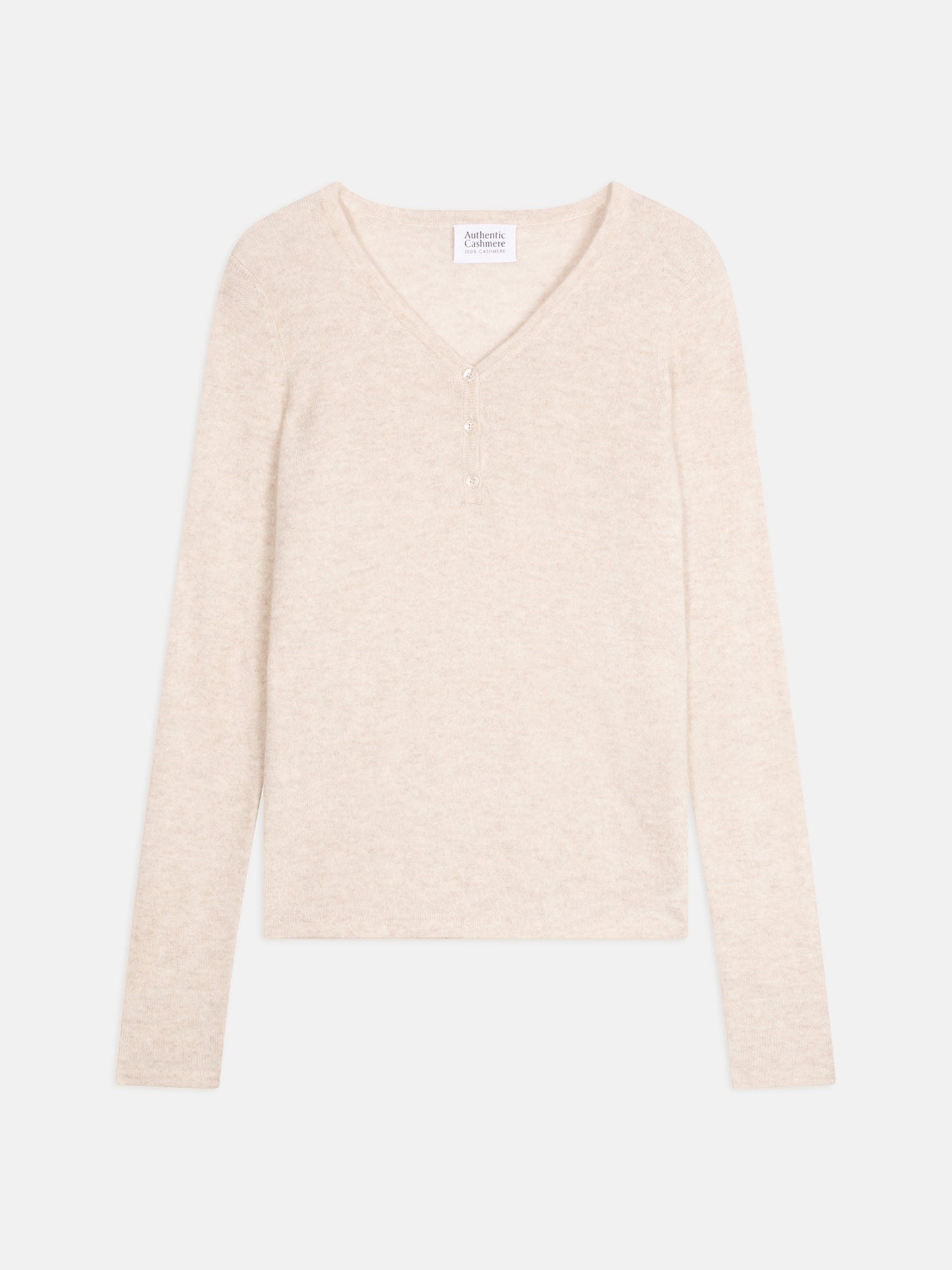 GABLE pull col v boutonné beige chiné 100% cachemire