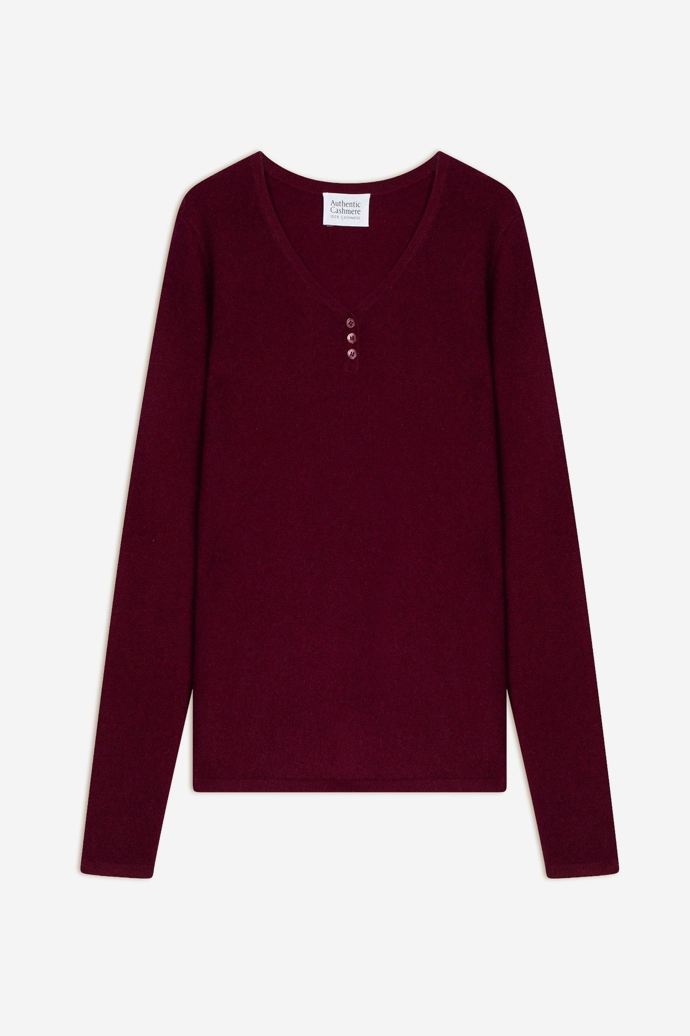 gable pull col v boutonné bordeaux 100% cachemire