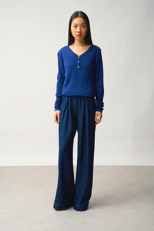 GABLE Pullover mit V-Ausschnitt und Knöpfen Mitternacht 100% Kaschmir