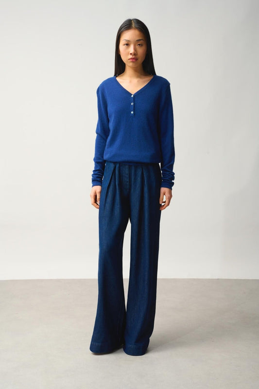 GABLE Pullover mit V-Ausschnitt und Knöpfen Mitternacht 100% Kaschmir