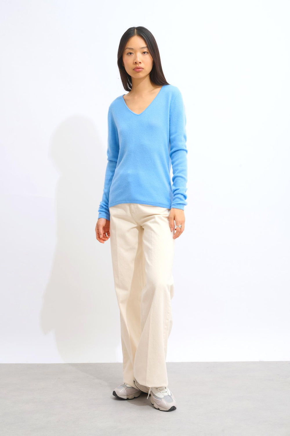 GALISE pull col v baby blue 100% cachemire