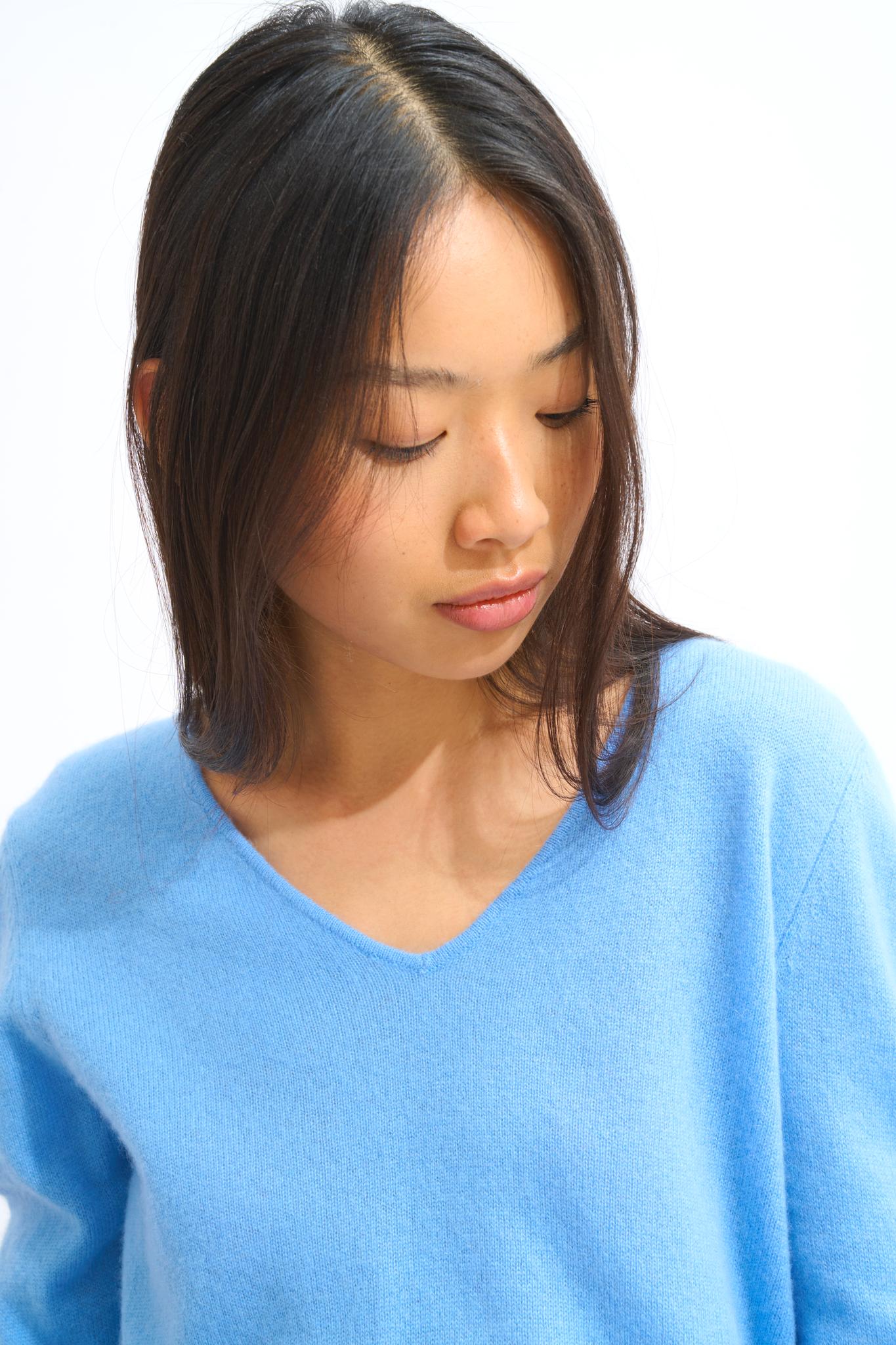 GALISE pull col v baby blue 100% cachemire