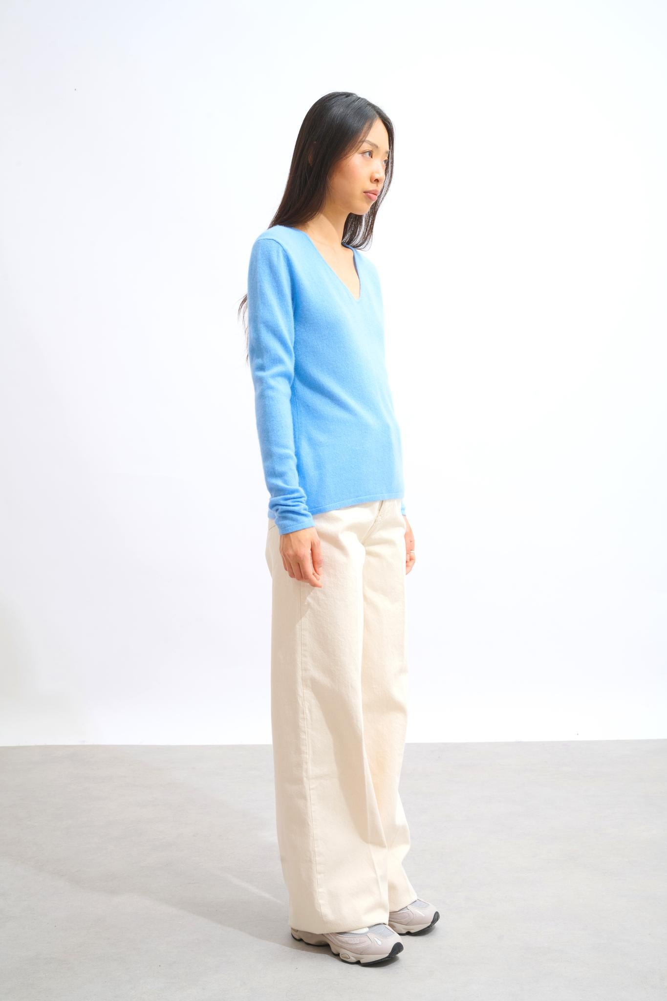 GALISE pull col v baby blue 100% cachemire