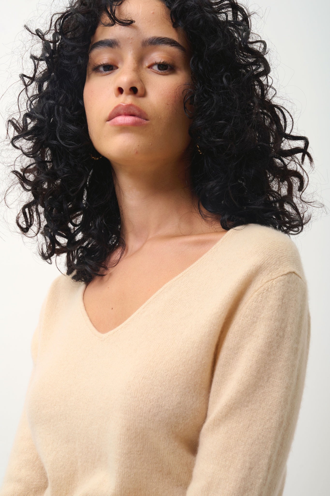 GALISE Pullover mit V-Ausschnitt beige 100% Kaschmir