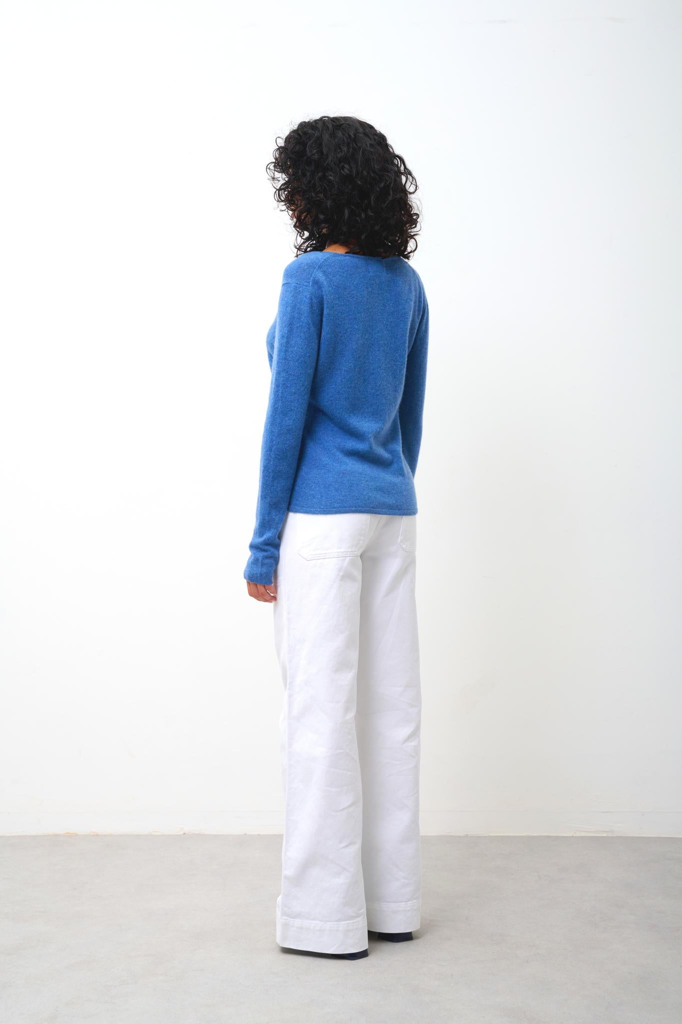 GALISE pull col v bleu denim 100% cachemire