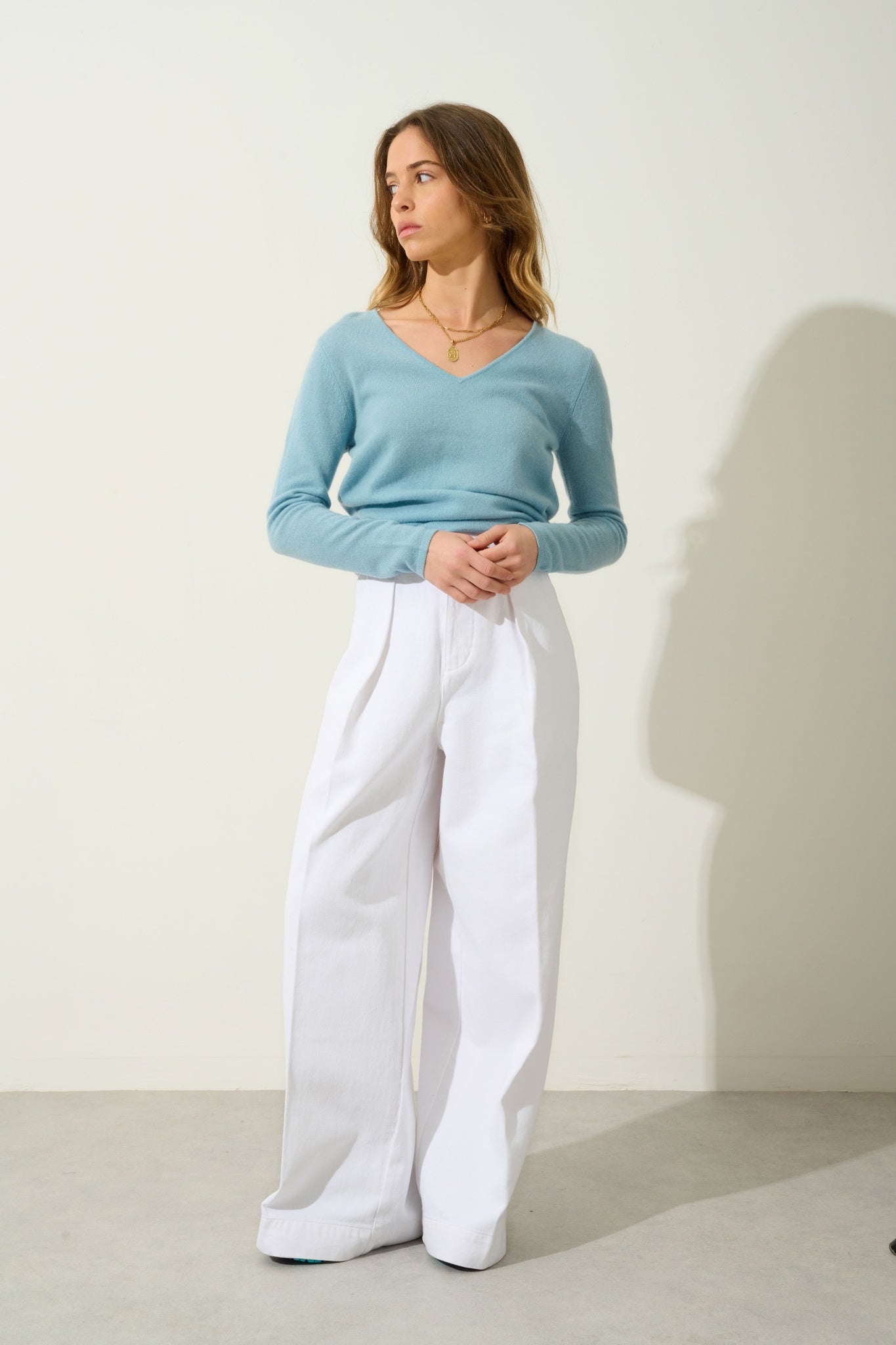 GALISE inca blue v-neck sweater 100% cashmere