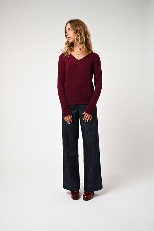 GALISE burgundy v-neck sweater 100% cashmere