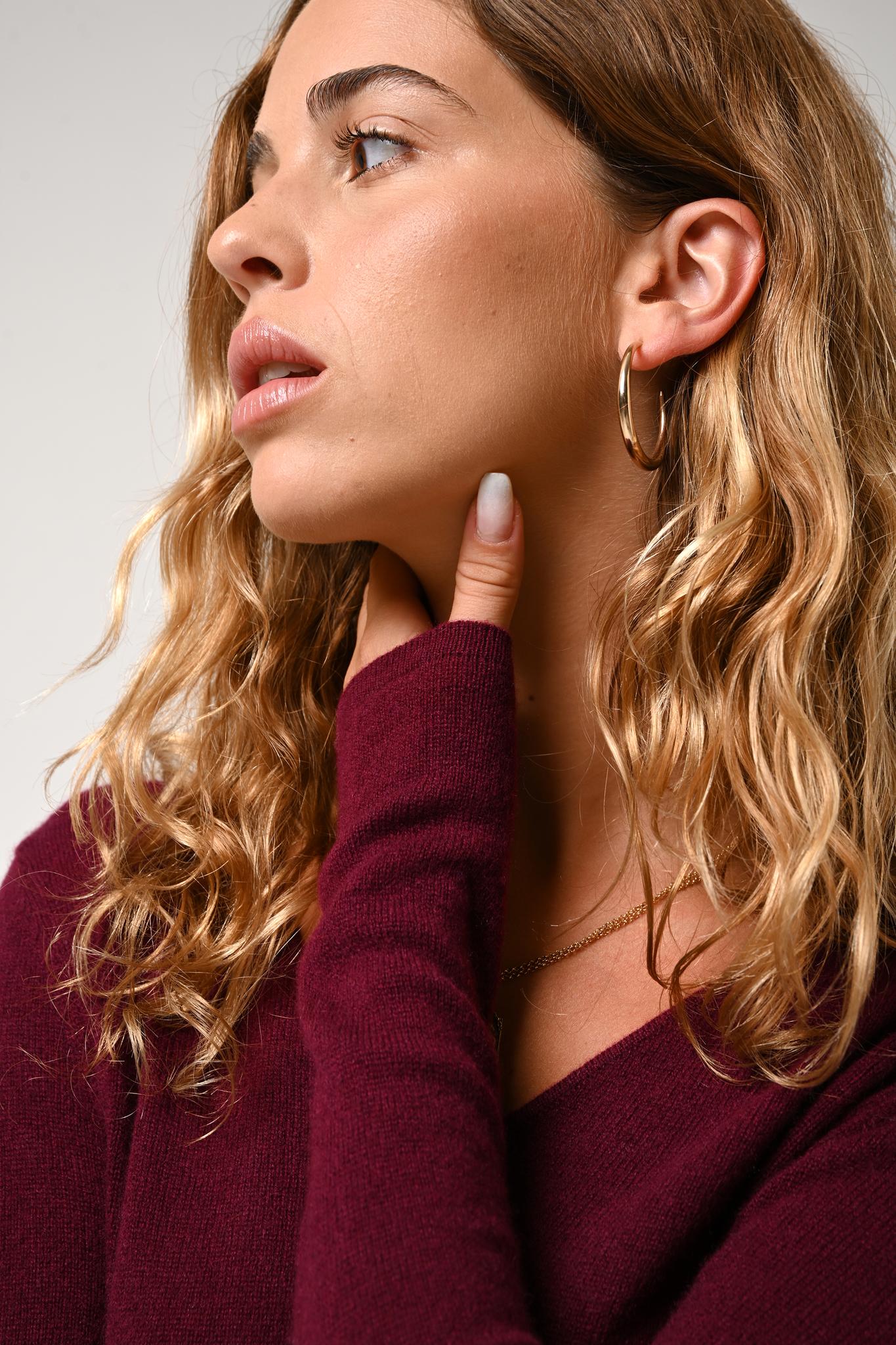 GALISE burgunderfarbener Pullover mit V-Ausschnitt, 100 % Kaschmir