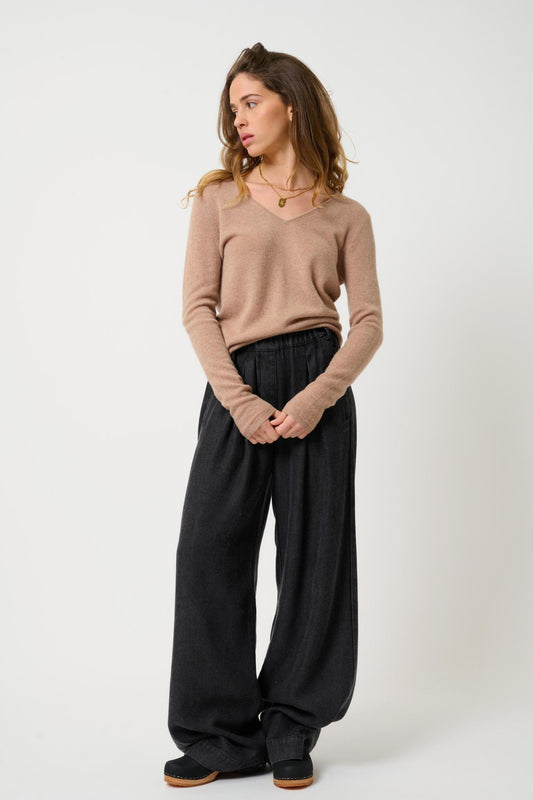 GALISE pull col v camel chiné 100% cachemire