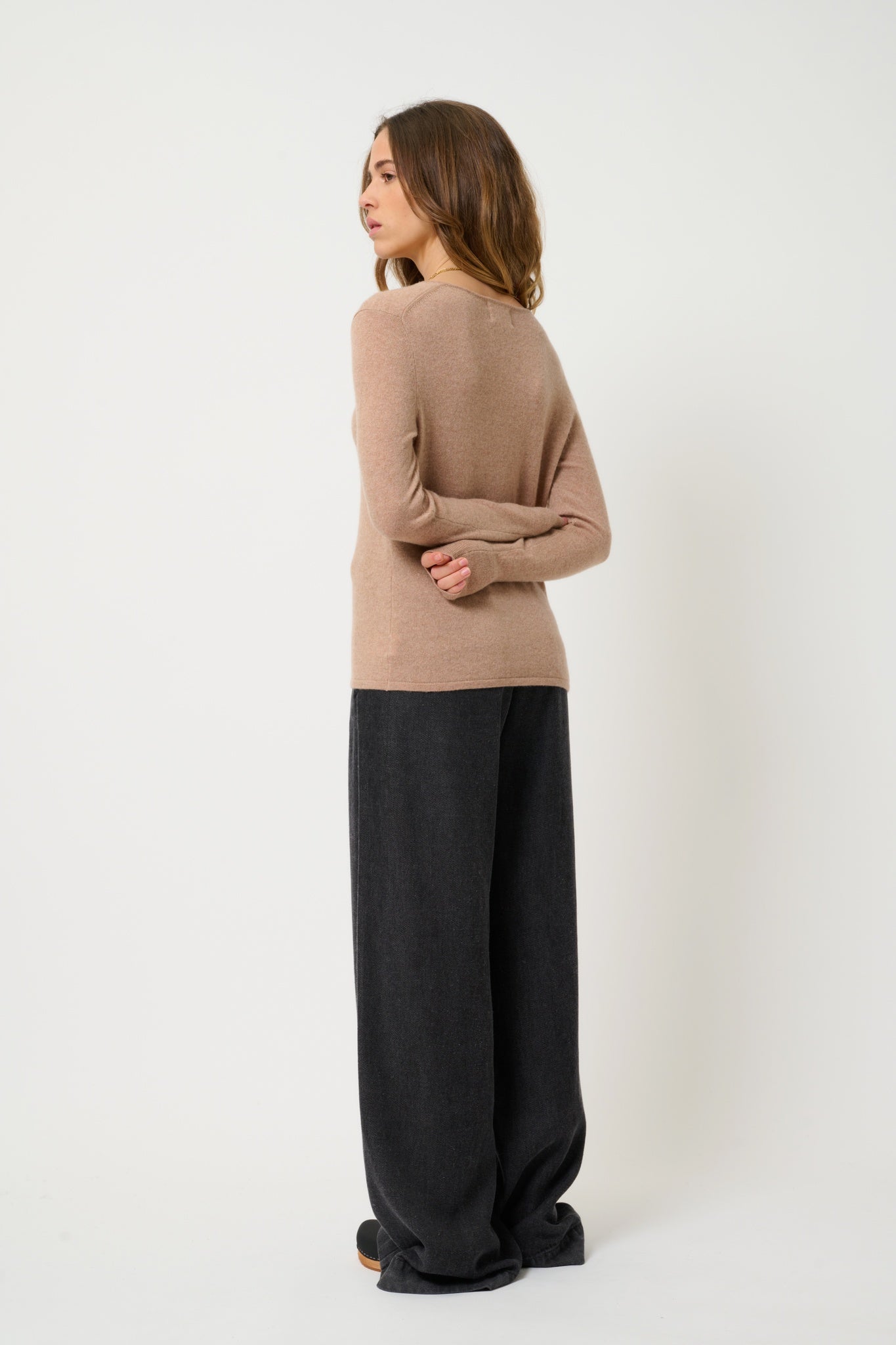 GALISE pull col v camel chiné 100% cachemire