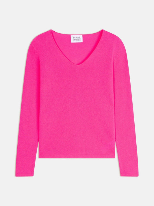 galise pull col v flamand rose fluo 100% cachemire