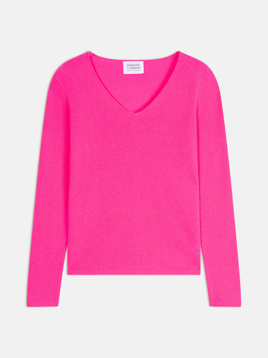 GALISE pull col v flamand rose fluo 100% cachemire