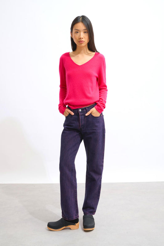 GALISE Fuchsia V-Ausschnitt Pullover 100% Kaschmir