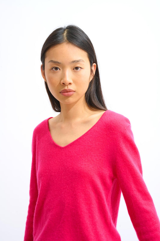 GALISE Fuchsia V-Ausschnitt Pullover 100% Kaschmir