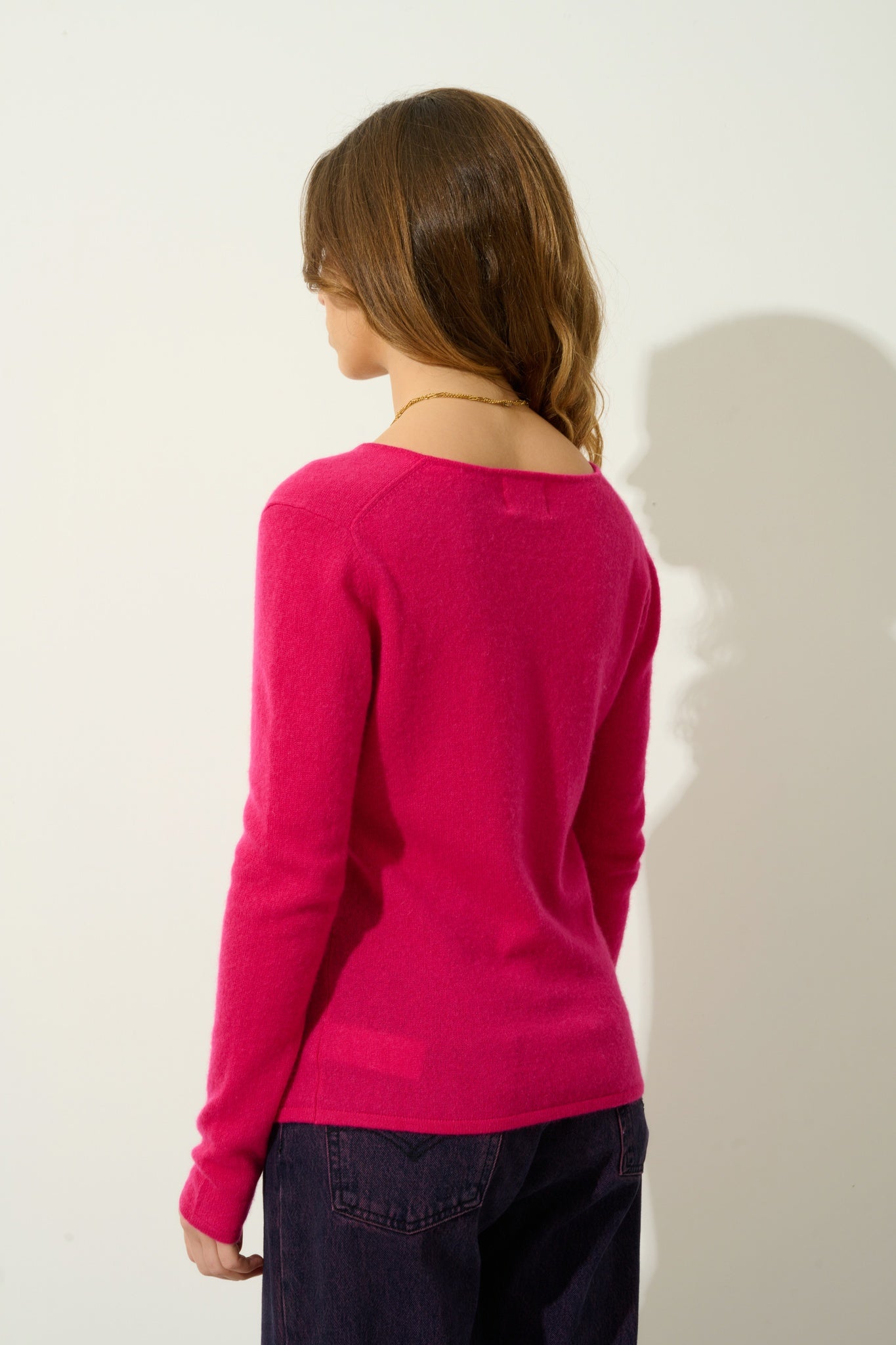 GALISE Fuchsia V-Ausschnitt Pullover 100% Kaschmir