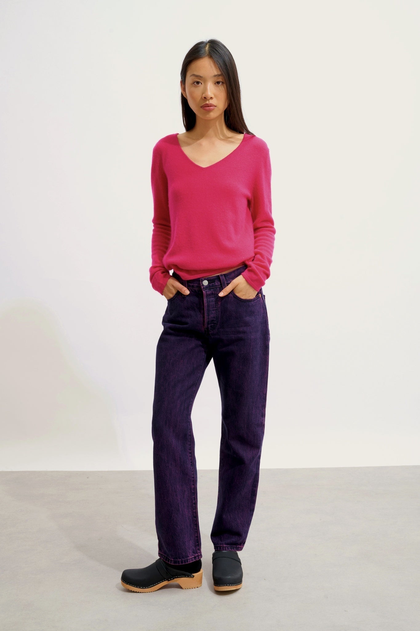 GALISE v-neck sweater fuchsia 100% cashmere