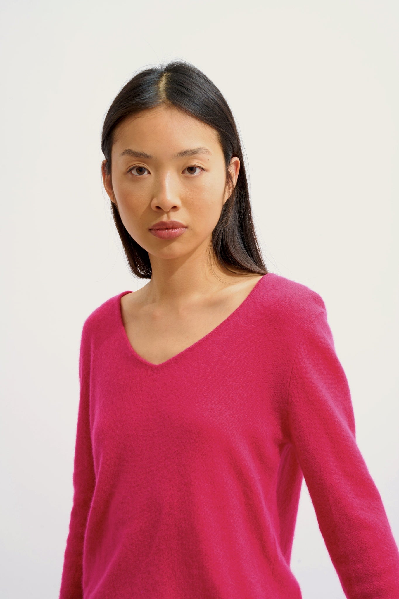 GALISE Fuchsia V-Ausschnitt Pullover 100% Kaschmir
