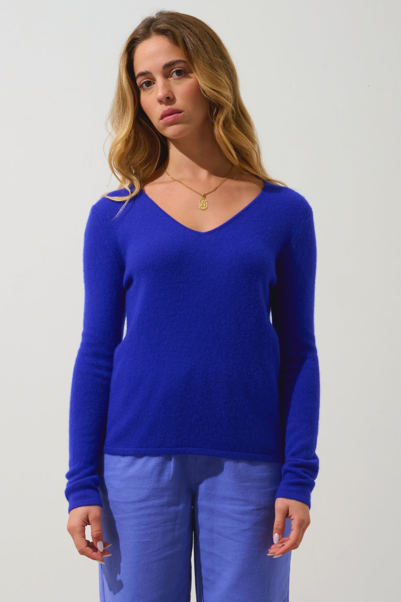 GALISE Pullover mit V-Ausschnitt Indigo 100% Kaschmir