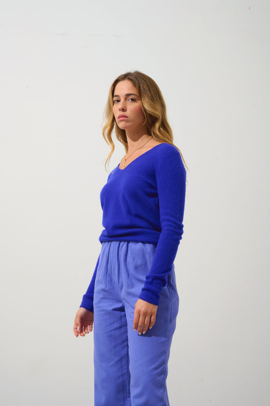 GALISE Pullover mit V-Ausschnitt Indigo 100% Kaschmir