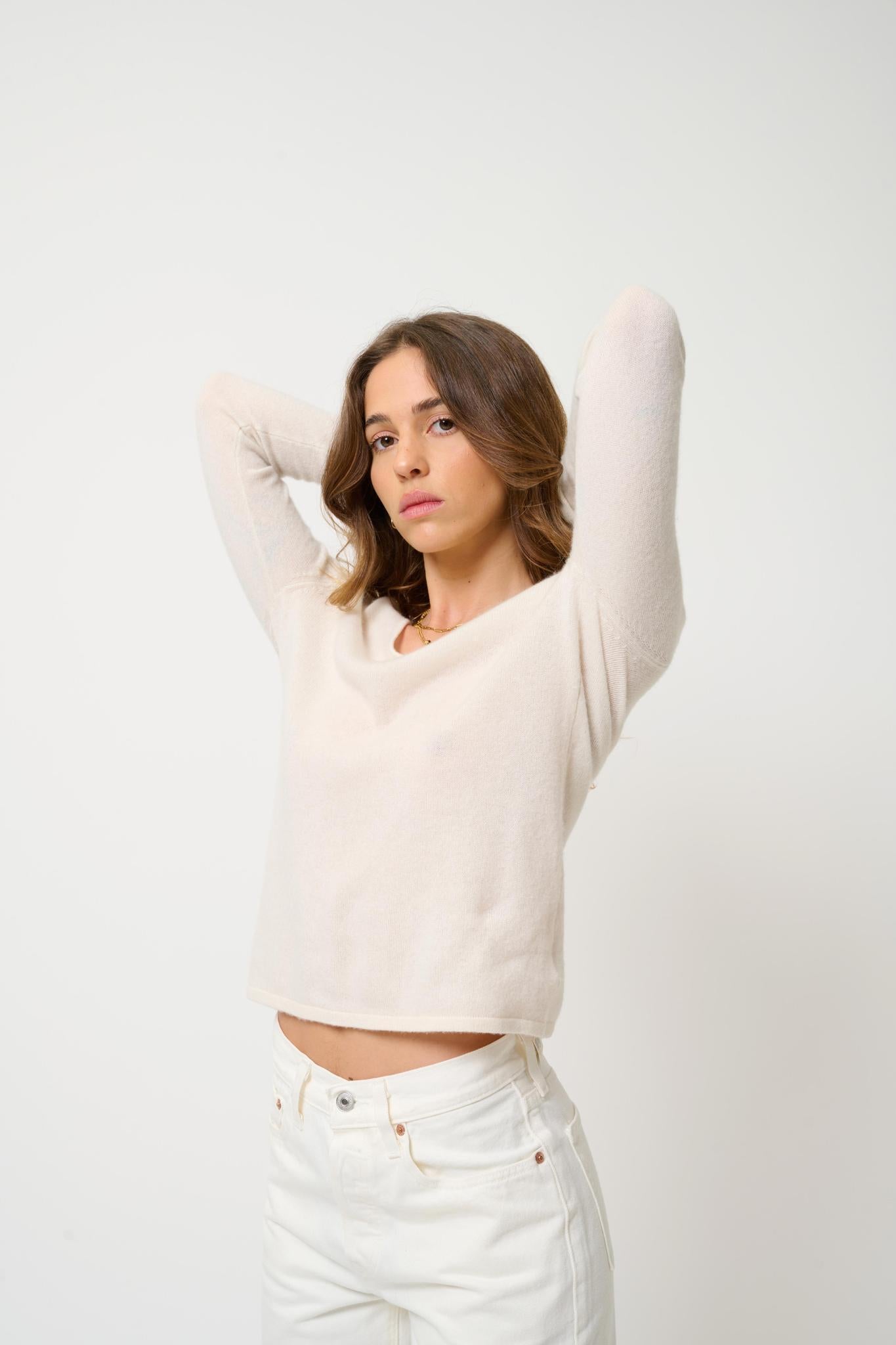 GALISE ivory v-neck sweater 100% cashmere