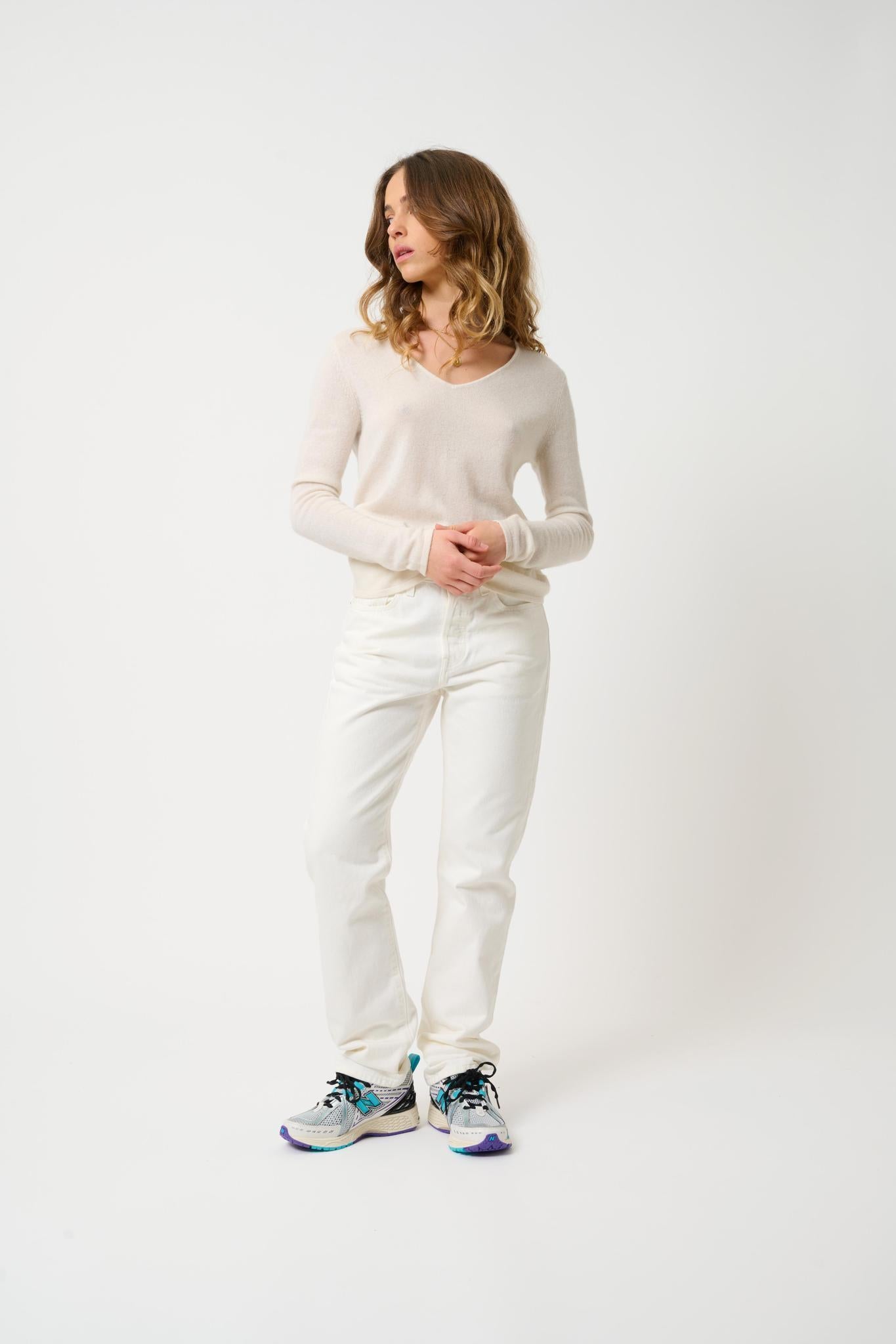 GALISE ivory v-neck sweater 100% cashmere