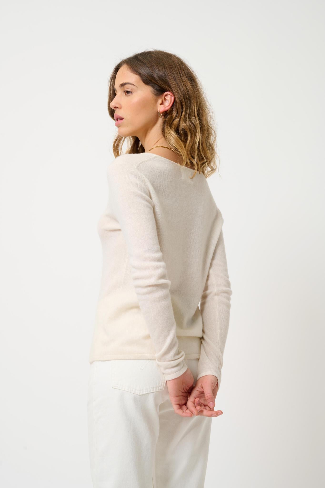 GALISE ivory v-neck sweater 100% cashmere