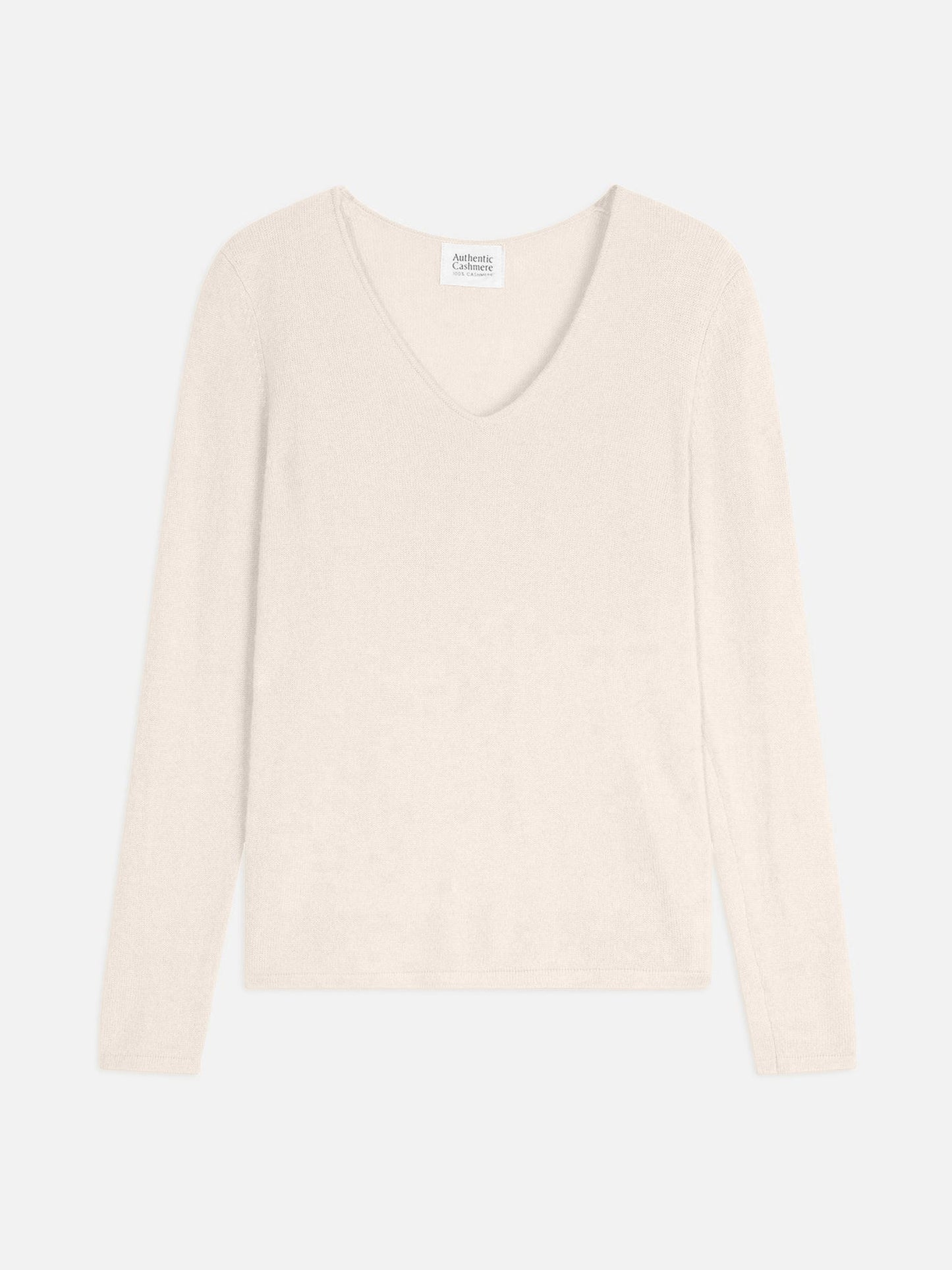 GALISE Elfenbeinfarbener Pullover mit V-Ausschnitt, 100 % Kaschmir