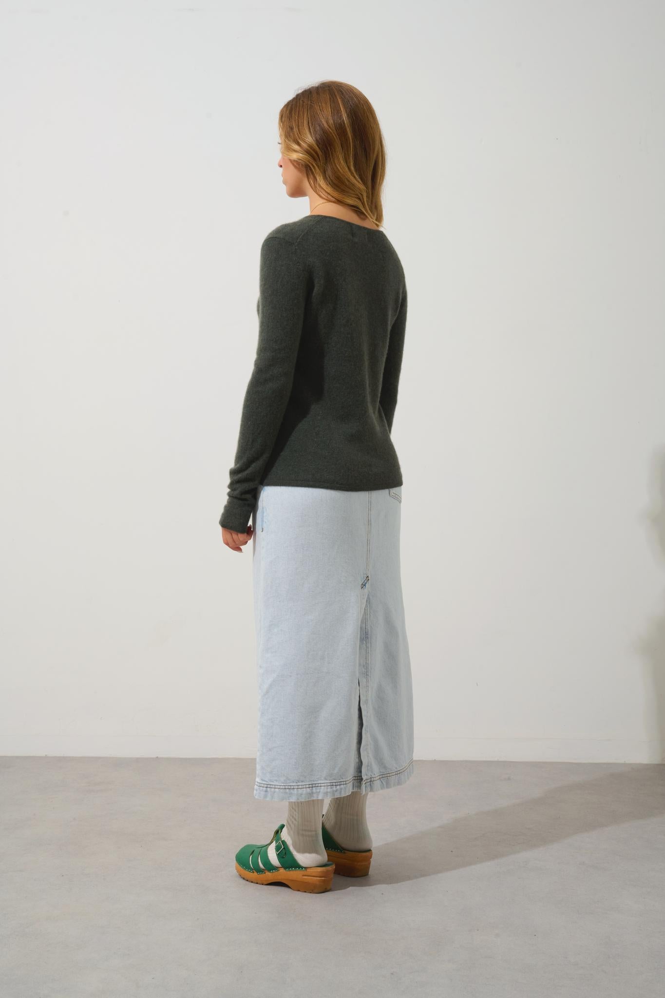 GALISE khaki mottled v-neck sweater 100% cashmere