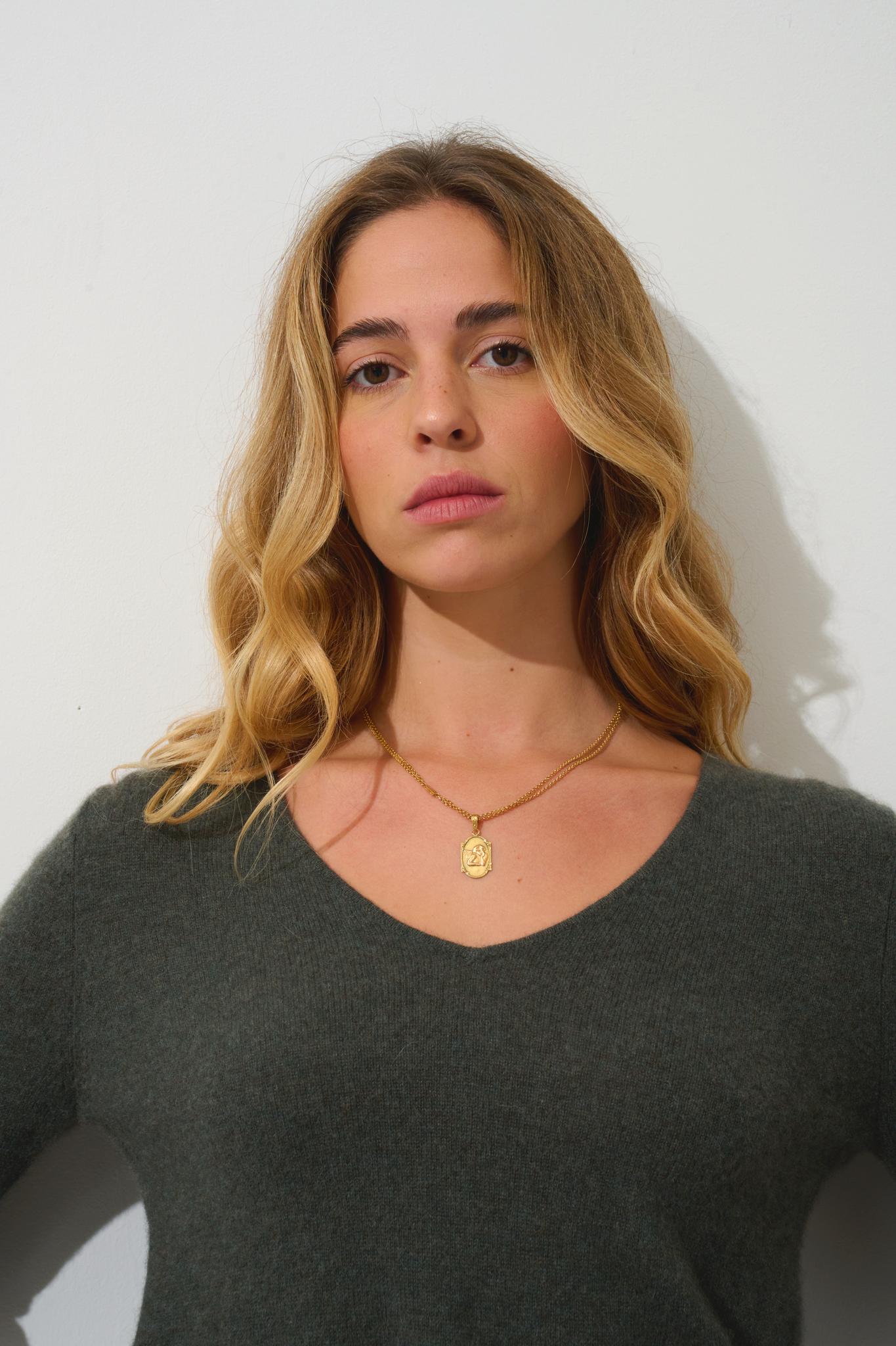 GALISE khaki mottled v-neck sweater 100% cashmere